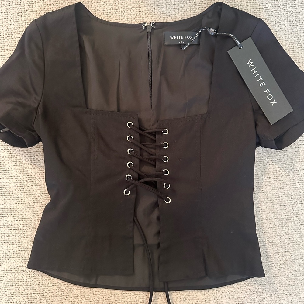 Black lace up Top